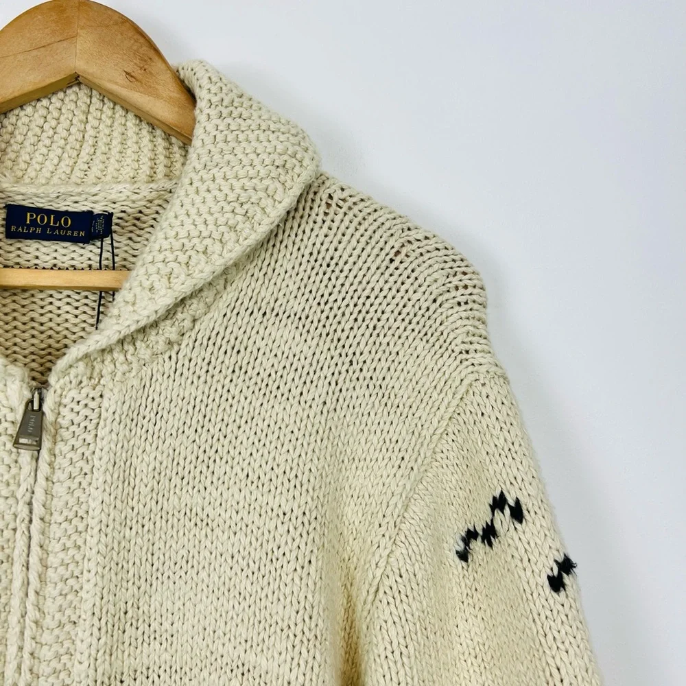 Polo Ralph Lauren Cream Boating Nautical Chunky Knit Zipped Cardigan UK L - Picture 6 of 15